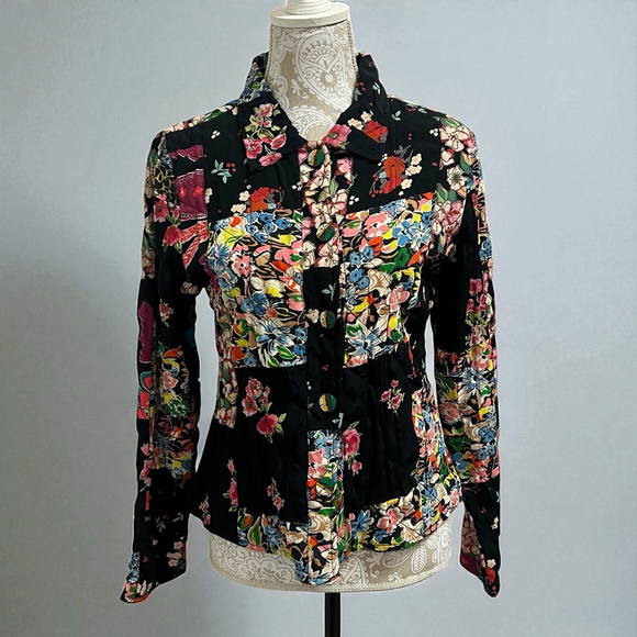 Mohito Women’s Vintage Inspired Patchwork Floral Blazer Jacket Black Boho Small - Picture 16 of 16
